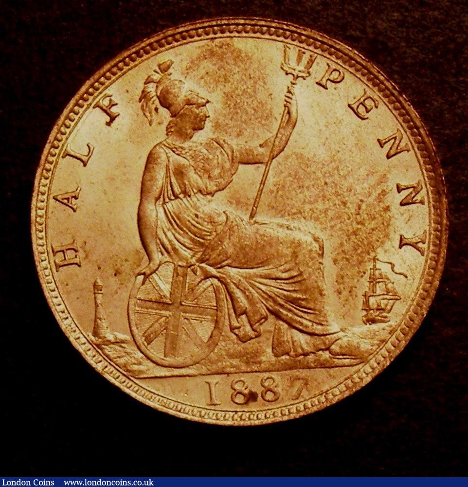 London Coins : A149 : Lot 2313 : Halfpenny 1887 Freeman 358 dies 17+S UNC with around 85% lustre, and a toning area on the obverse ri...