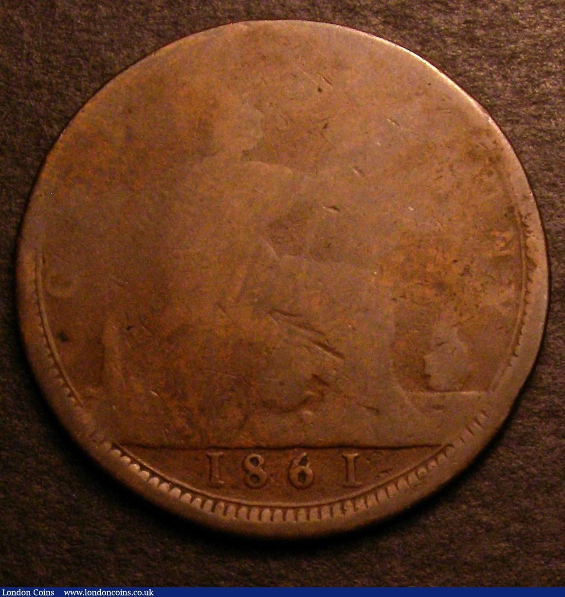 London Coins : A149 : Lot 2425 : Penny 1861 6 over 8 in date Freeman 30 dies 6+D only Poor but the overdate very clear, Ex-Croydon Co...