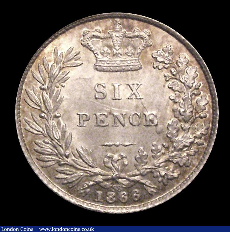 London Coins : A149 : Lot 2701 : Sixpence 1866 8 over 6 in date Die Number 38 UNC with minor cabinet friction, unlisted by Spink, ESC...