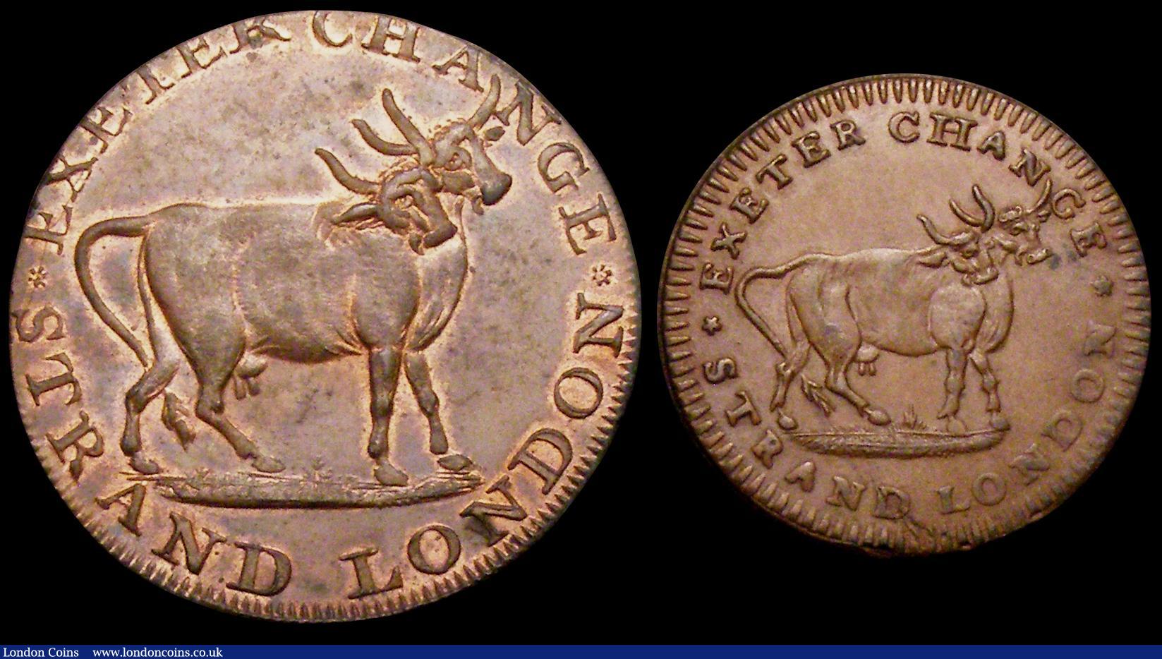 London Coins : A149 : Lot 796 : Farthing Middlesex undated Pidcocks, Two-headed Cow DH1066 EF with a small spot, Halfpenny Middlesex...