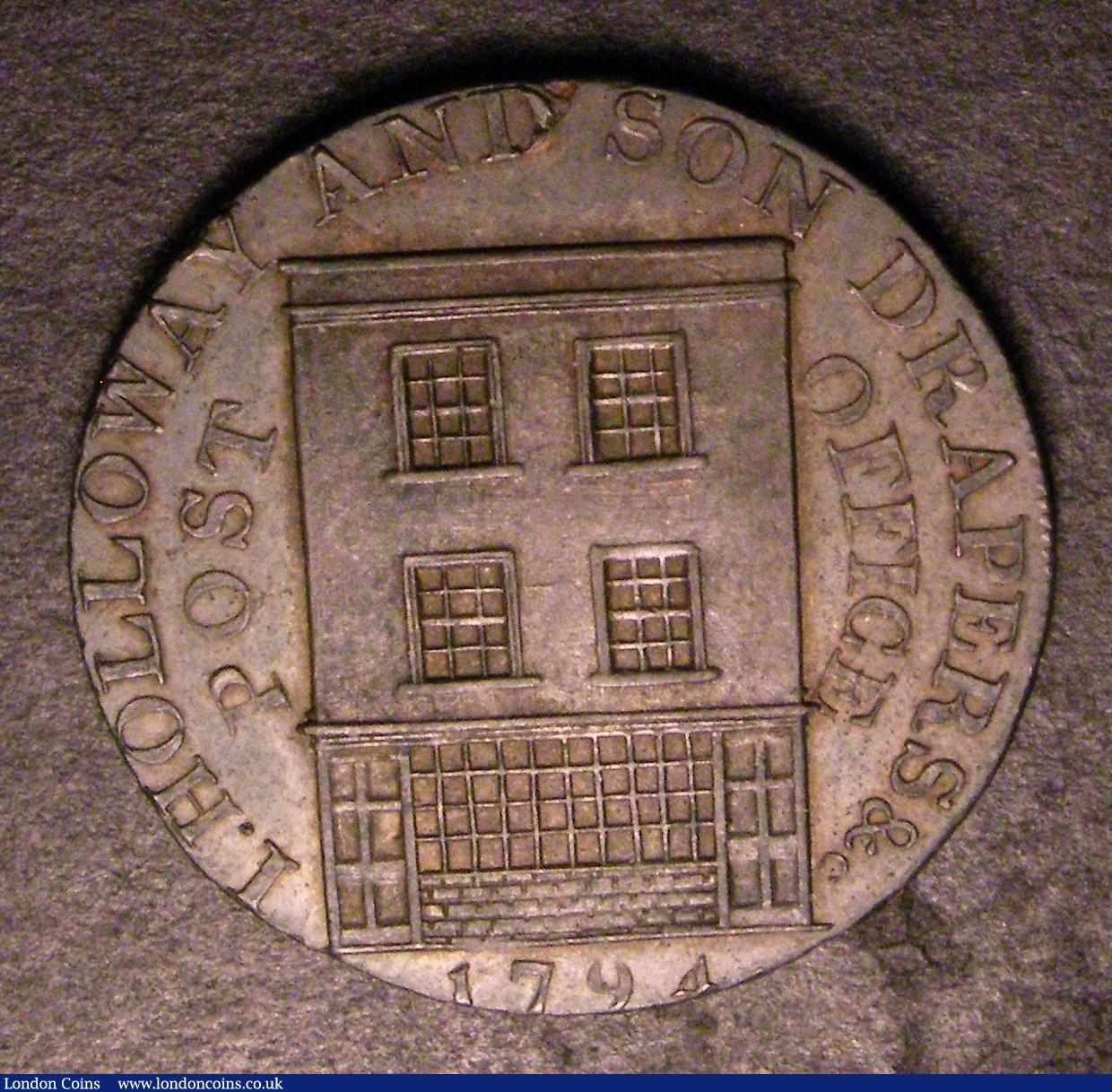 London Coins : A149 : Lot 818 : Halfpenny Somerset Bridgewater 1794 I.Holloway edge : PAYABLE IN LODON DH86d EF rare