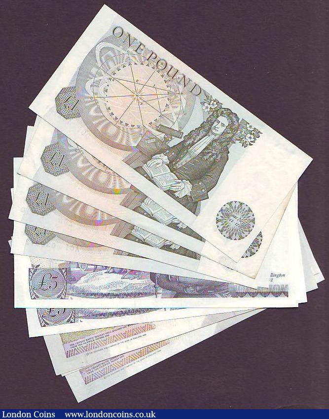 London Coins : A149 : Lot 82 : Bank of England (9) includes £5 Gill B353 1st series RD01 644562, Kentfield £10 B366 1st...