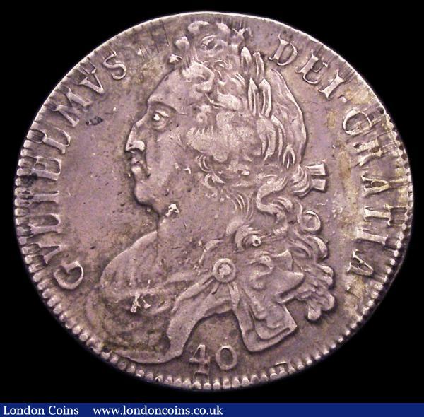Scotland 40 Shillings 1697 NONO edge S.5682 About VF, nicely toned, with a small edge crack below the shield, rare : World Coins : Auction 150 : Lot 1195