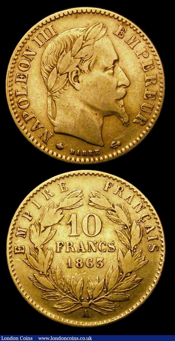 France (2) 10 Francs 1857A KM#784.3 VG/F, 1863A KM#800.1 Fine  : World Coins : Auction 150 : Lot 966