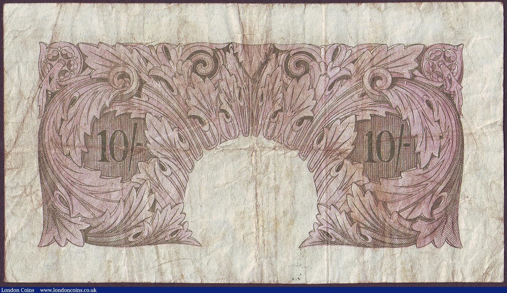 London Coins : A150 : Lot 101 : Ten shillings Peppiatt mauve B252 issued 1940 scarce replacement T11D 861910, Pick366r, surface dirt...