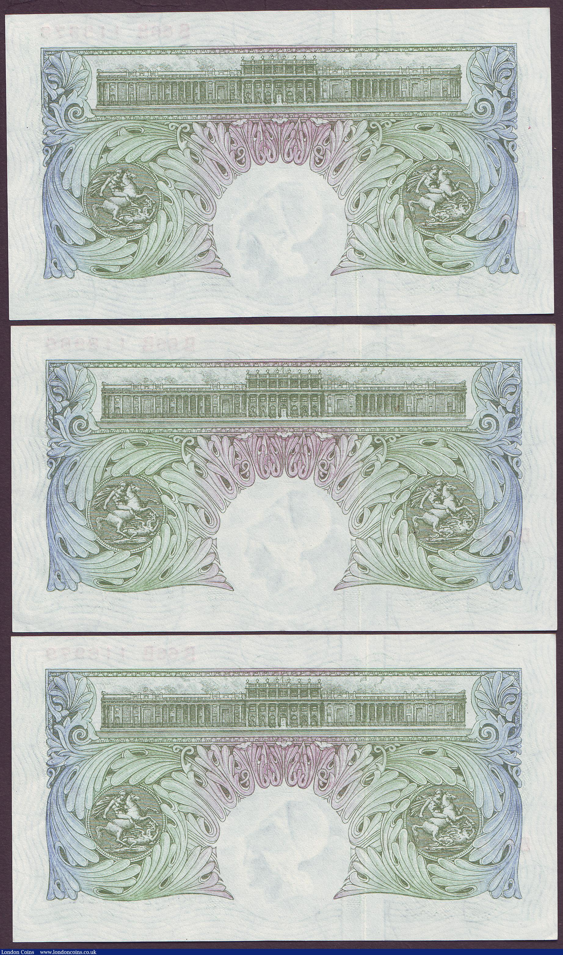 London Coins : A150 : Lot 104 : One pound Peppiatt B260 (3) issued 1948, a consecutively numbered run series B66B 118978 to B66B 118...