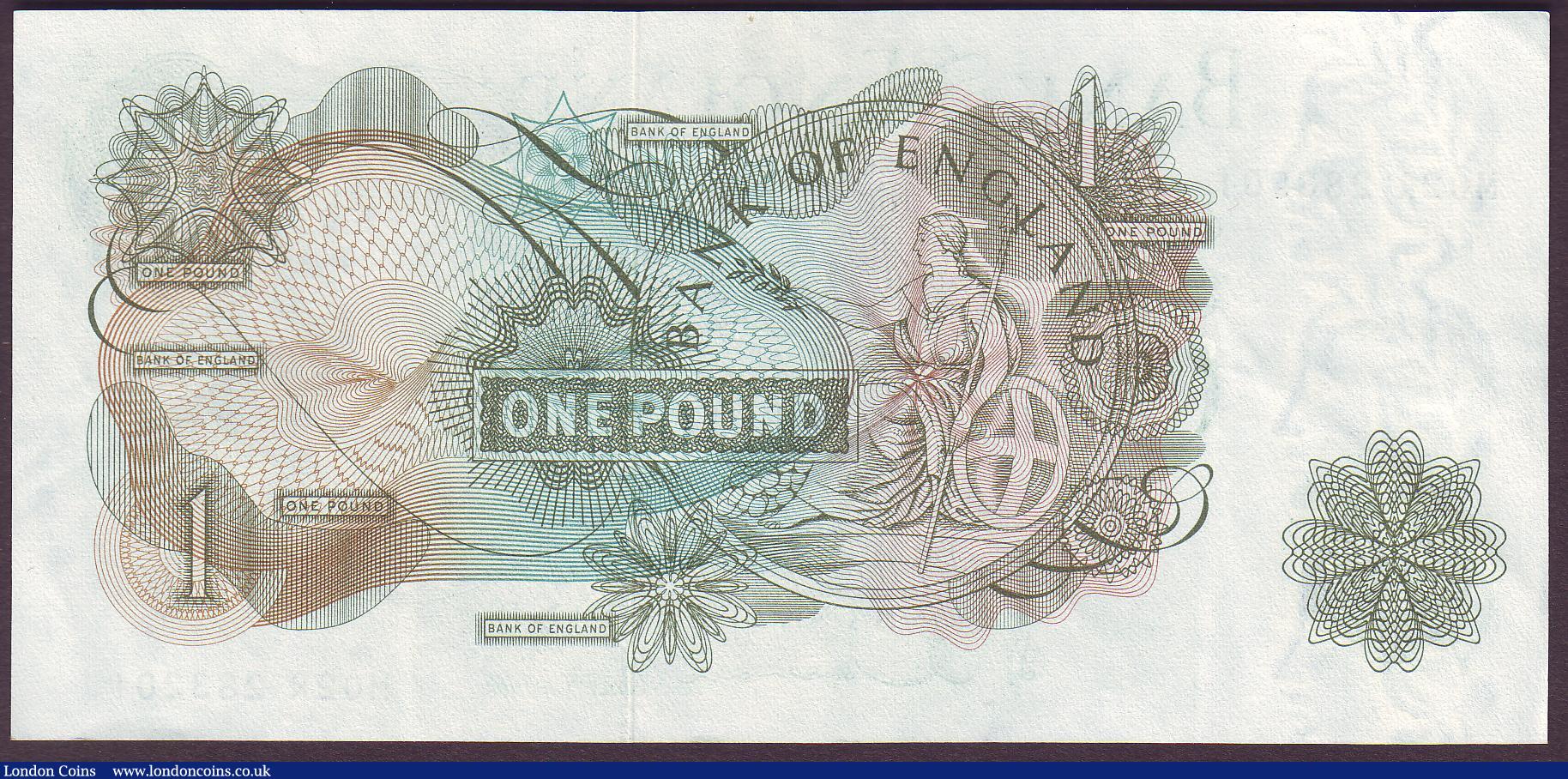 London Coins : A150 : Lot 113 : One Pound Hollom B291 issued 1963, QE2 portrait at right, replacement series M02R 283201 GVF to EF a...
