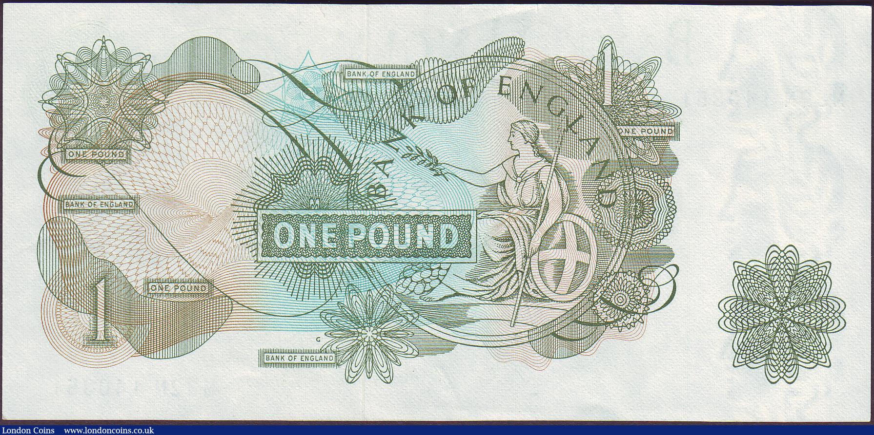 London Coins : A150 : Lot 114 : One pound Fforde B304 issued 1967, replacement series M32N 140351, GEF or better