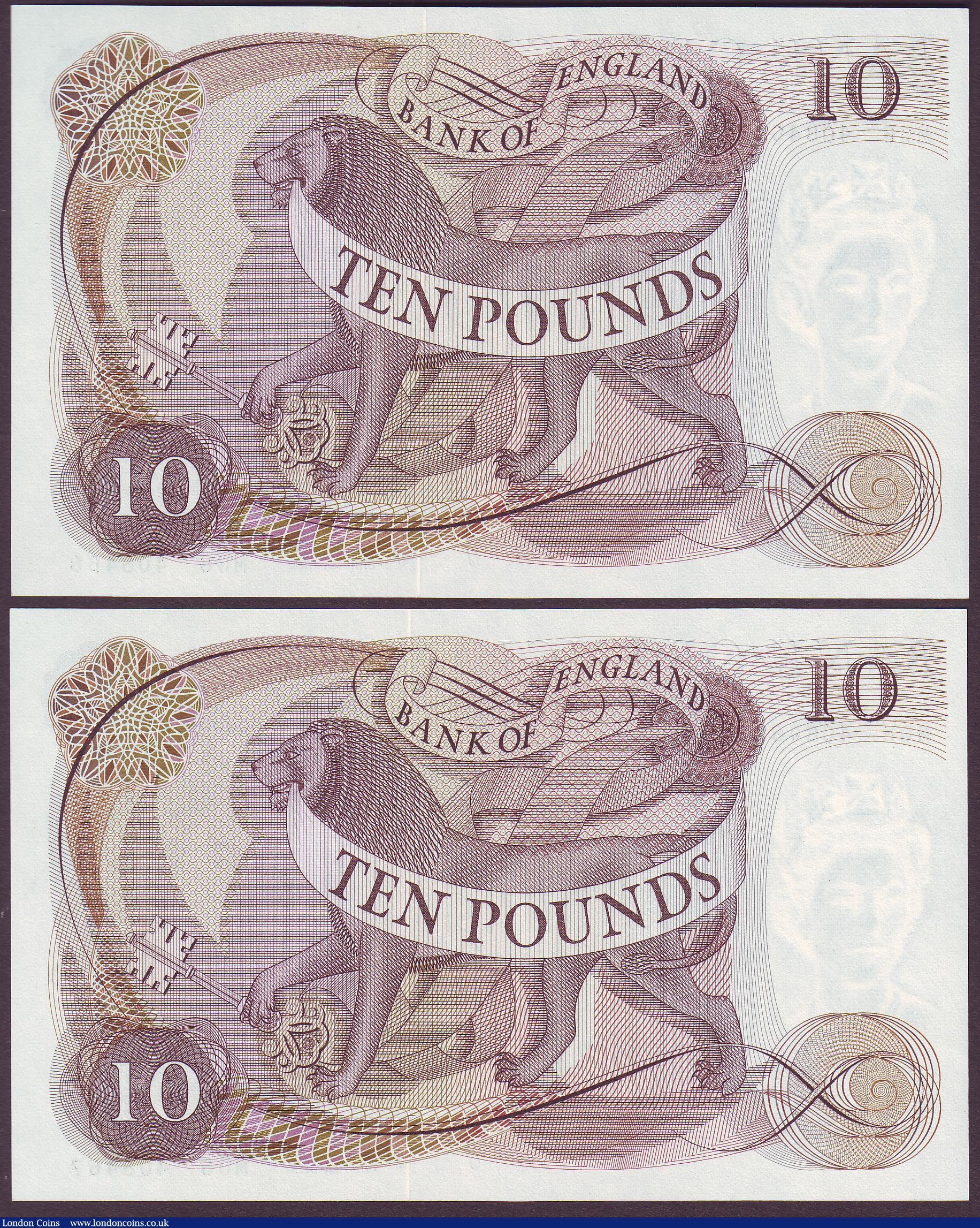 London Coins : A150 : Lot 117 : Ten pounds Page B327 issued 1971 (2) a consecutive numbered pair series M06 408467 & M06 408468,...