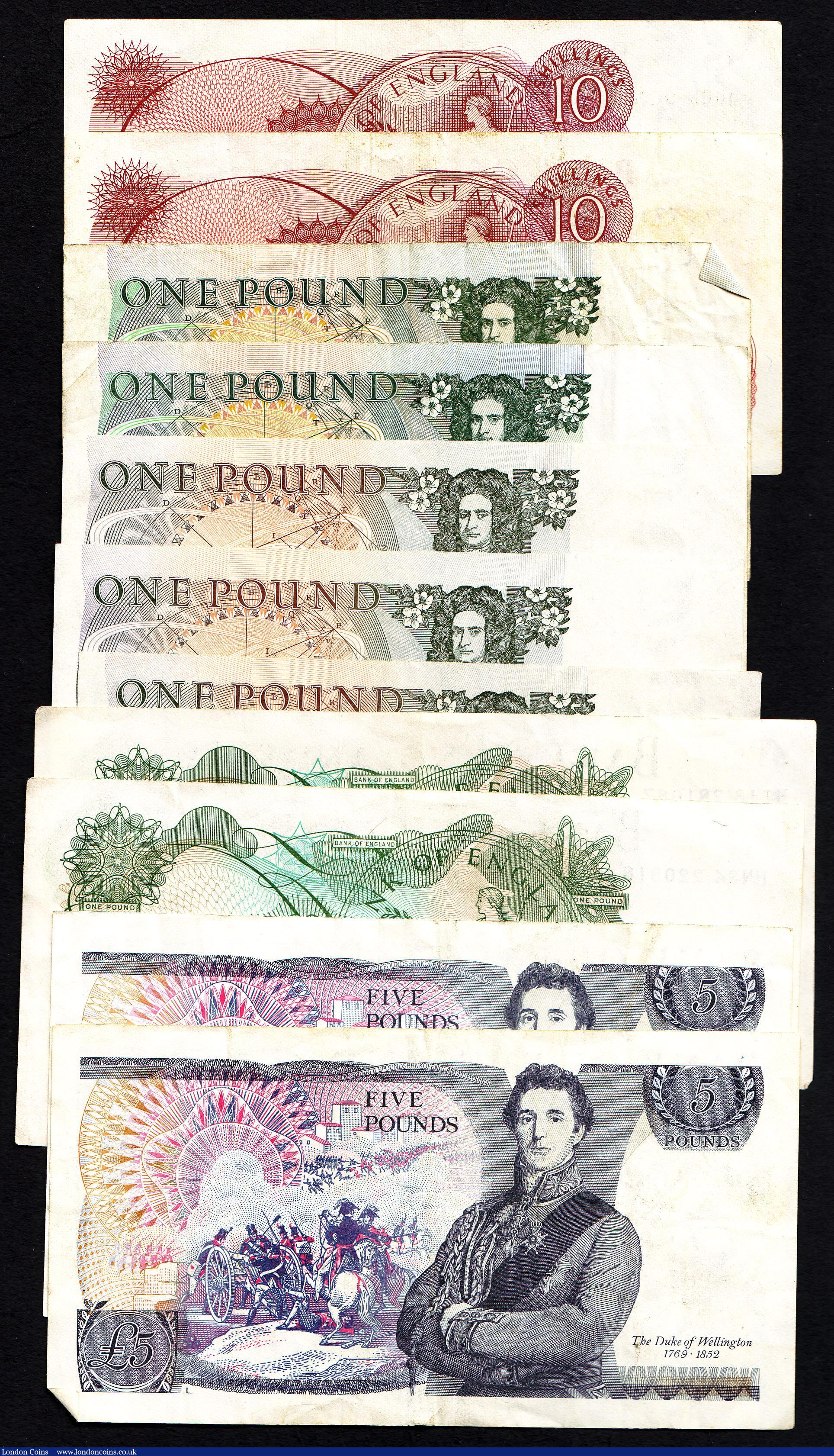 London Coins : A150 : Lot 123 : Five Pounds Gill B353 (2) SA10 and SE90, One Pound (7) Page B322 (2), Page B337 (3), Somerset B341 (...