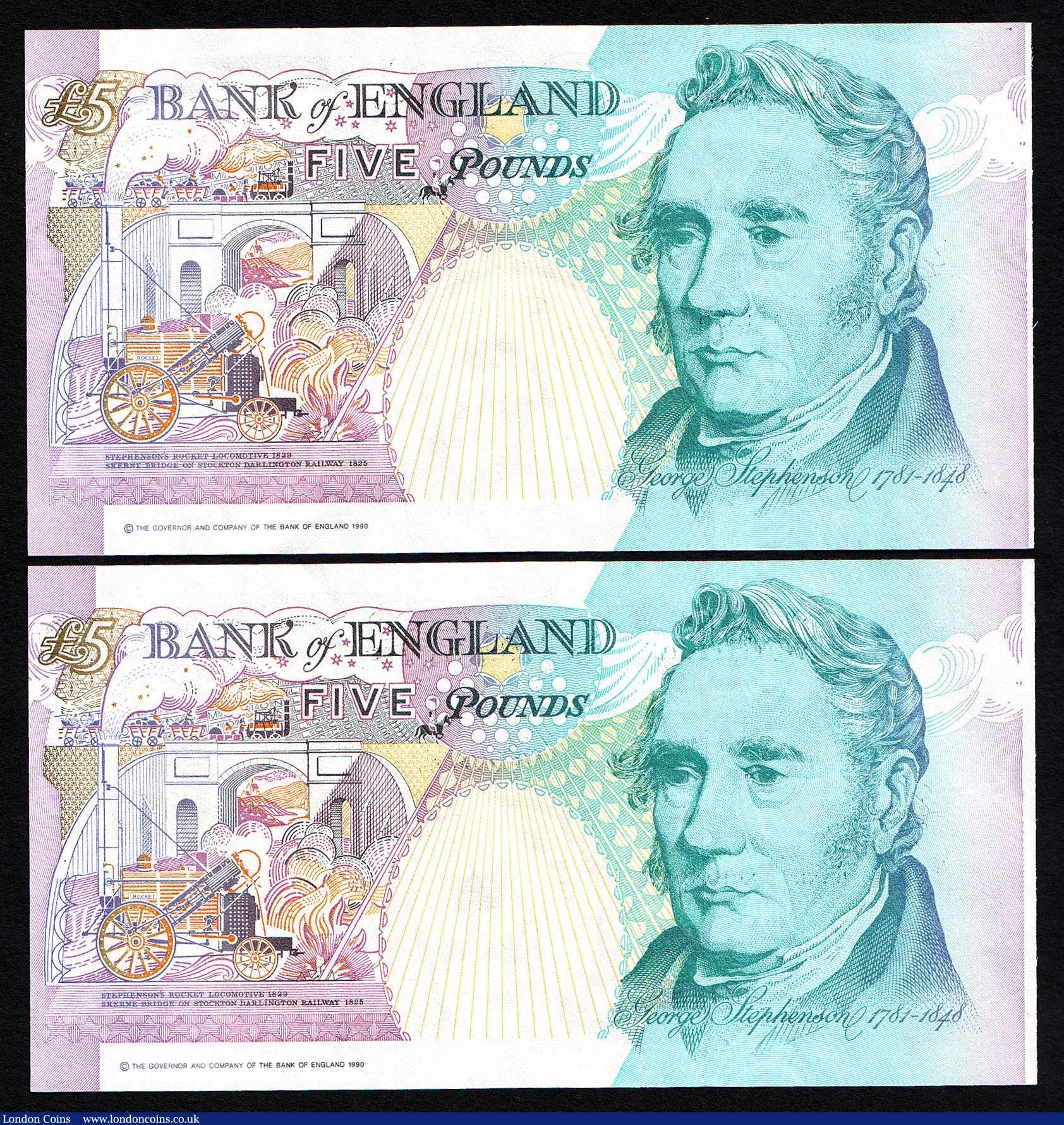 London Coins : A150 : Lot 131 : ERROR Five Pounds Kentfield. B364. Errors (2) consecutive numbers AL prefix both printed too far to ...