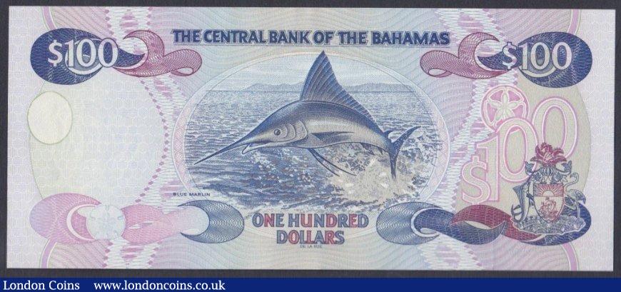 London Coins : A150 : Lot 152 : Bahamas $100 dated 2000 series Q441110, QE2 portrait, Pick67, light centre fold only, GEF to about U...