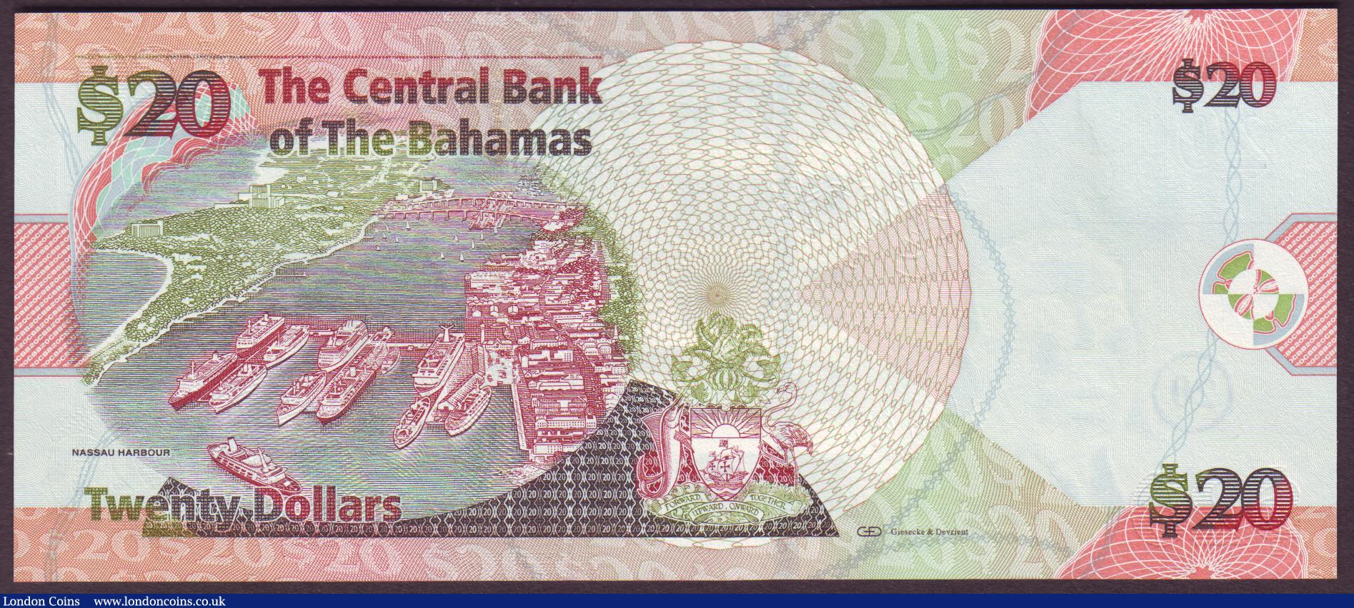 London Coins : A150 : Lot 153 : Bahamas $20 issued 2010, a scarce replacement series ZA 081494, Sir Milo B. Butler portrait, Pick74A...