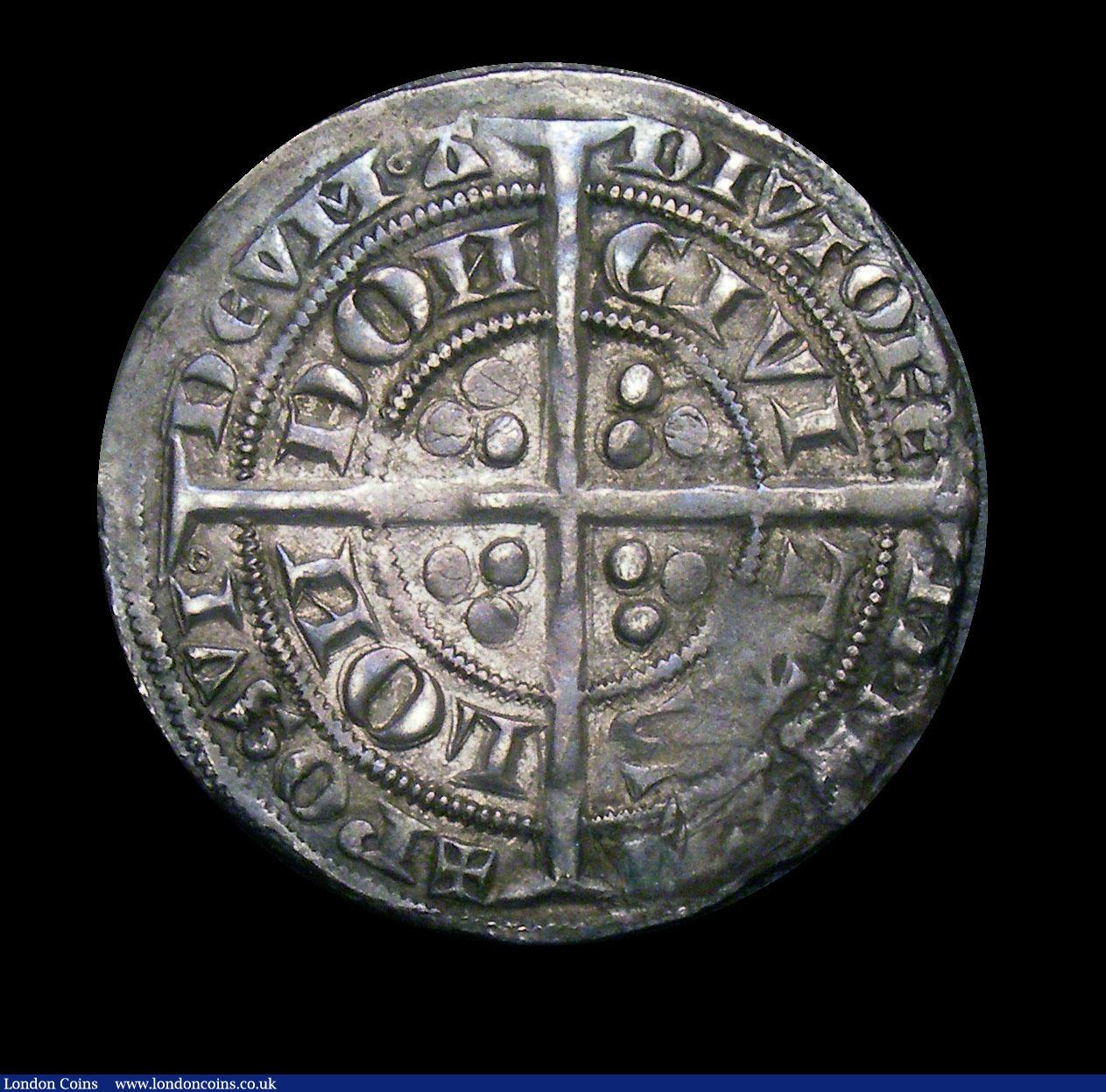 London Coins : A150 : Lot 1722 : Groat Edward III Fourth Coinage Pre-Treaty Period London Mint Series B, Roman M, Open C and E S.1563...