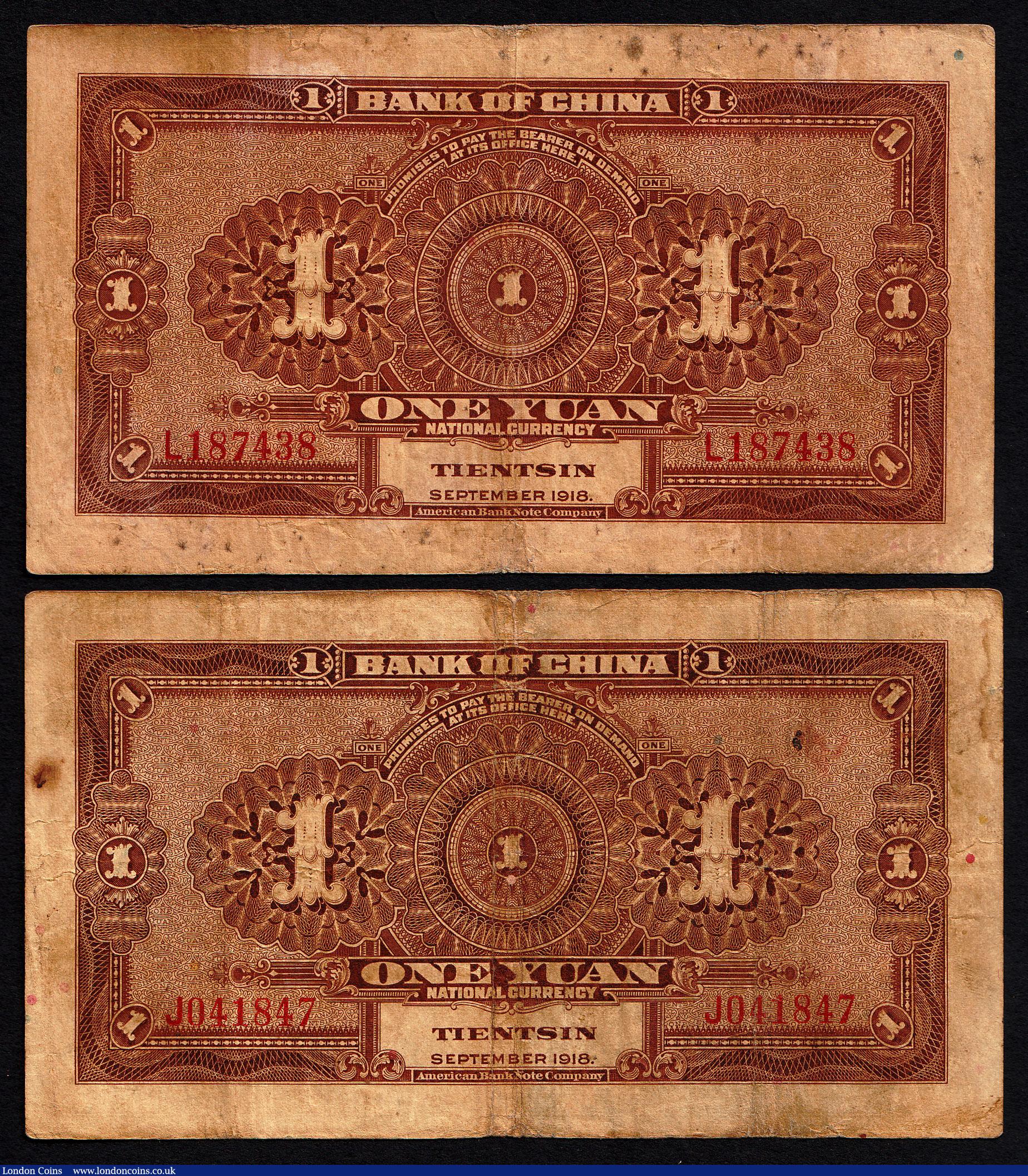 London Coins : A150 : Lot 181 : China Bank of China Dollars 1918 Tientsin (2) F-VF