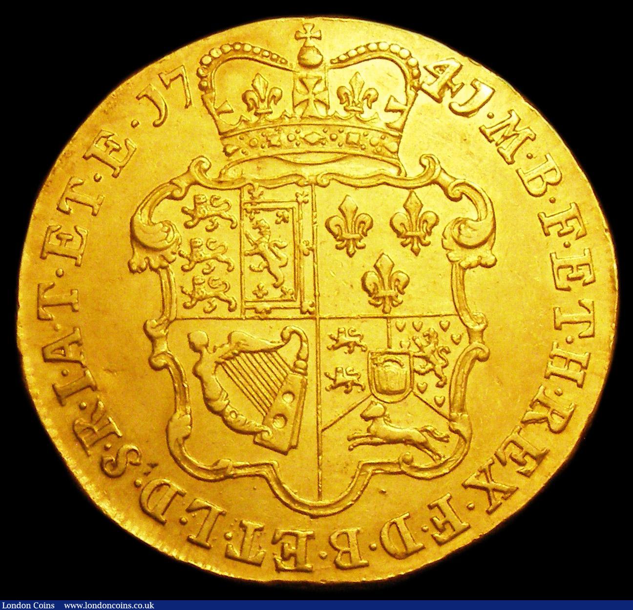 London Coins : A150 : Lot 2136 : Five Guineas 1741 S.3663A 4 of date truck over a 3, the 1 overstruck, appears to be over another 1 N...