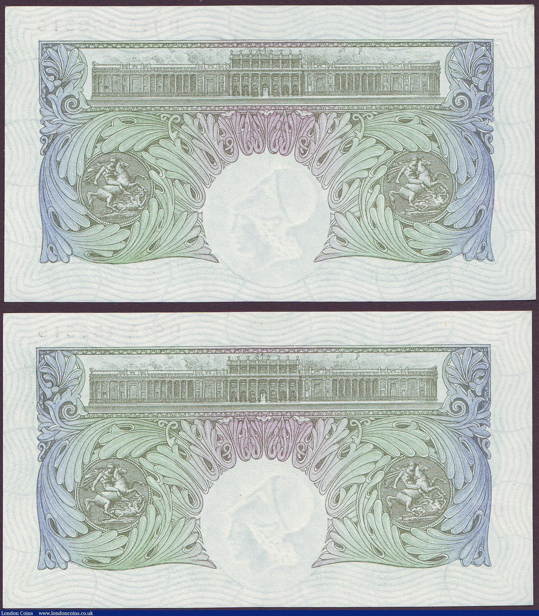 London Coins : A150 : Lot 97 : One pound Peppiatt B239 (2) issued 1934, a consecutively numbered pair series D94A 453515 & D94A...