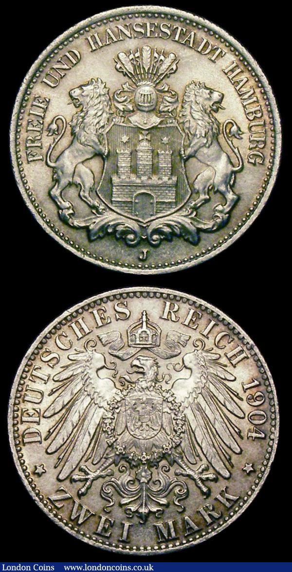German States - Hamburg 2 Marks 1904 J KM612 BU and Baden 2 Mark 1902 50th Year KM271 Unc nicely toned : World Coins : Auction 150 : Lot 989