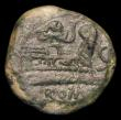 London Coins : A150 : Lot 1690 : Rome, The Republic, Ae Semis, 128BC, Hd. of Saturn S behind, Rev Prow, S before, elephant's hea...