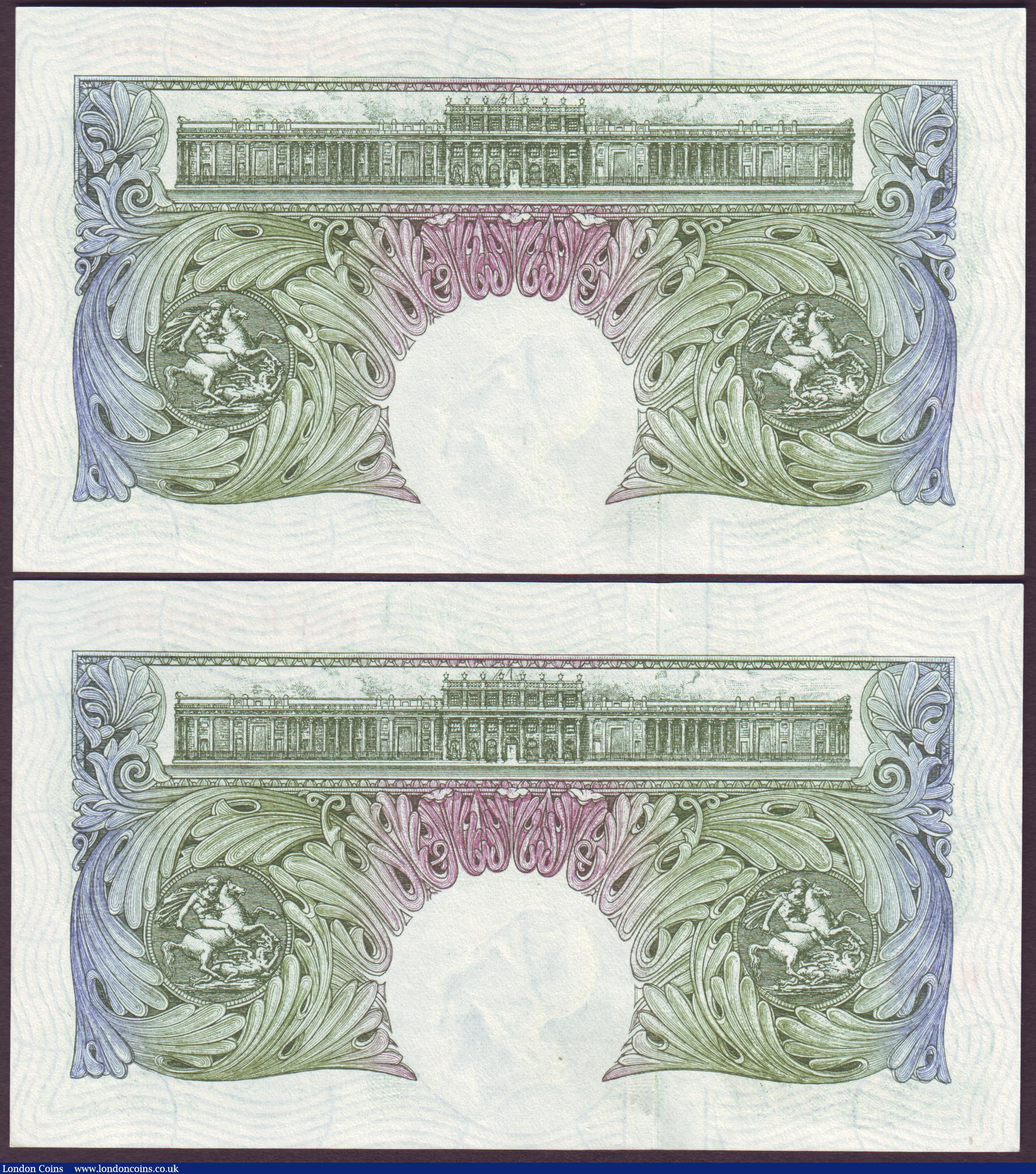 London Coins : A151 : Lot 112 : One pound O'Brien B273 issued 1955 (2 a consecutively numbered pair series K52K 981809 & K5...