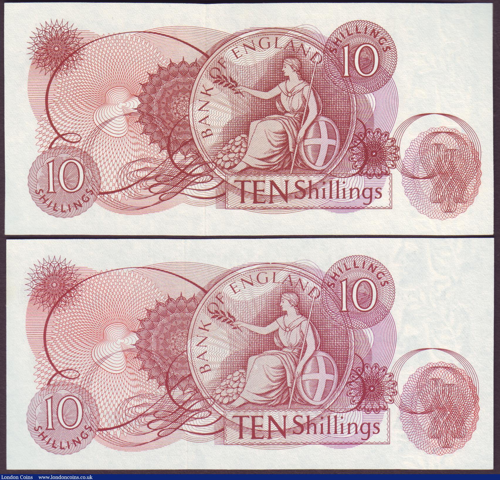London Coins : A151 : Lot 121 : Ten shillings Hollom B295 (2) issued 1963, first series 65A 140325 and last series 20R 682653, Pick3...