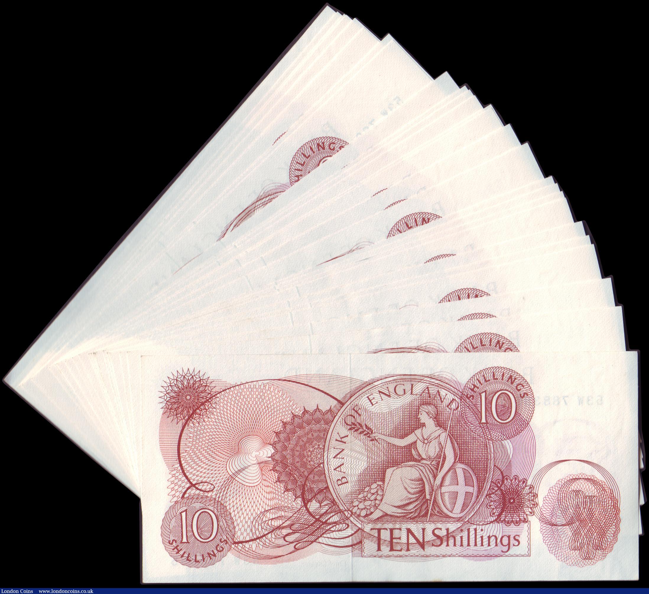 London Coins : A151 : Lot 124 : Ten shillings Fforde B309 (27) issued 1967, QE2 portrait, consecutive numbers series 53W 788359 to 5...