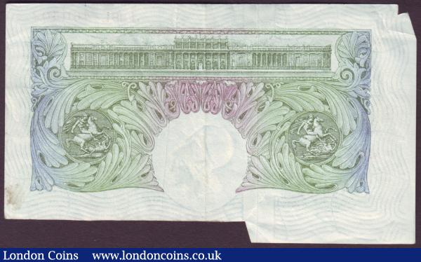 ERROR £1 O'Brien B273 issued 1955 series J89L 460502, large section of extra paper on the left hand side, VF : English Banknotes : Auction 151 : Lot 145