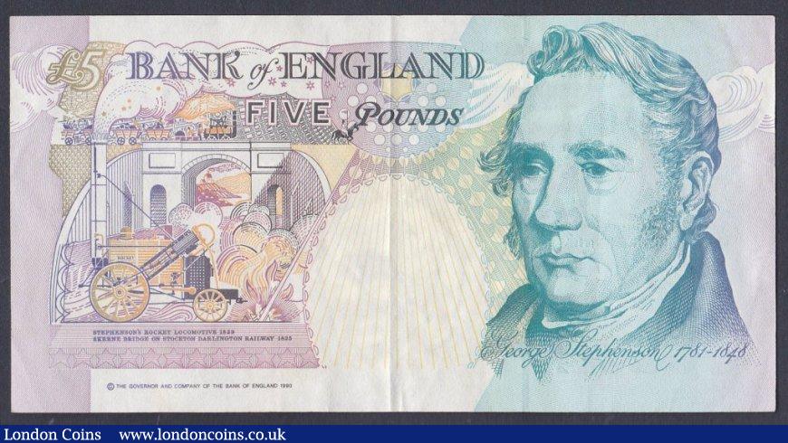 London Coins : A151 : Lot 148 : ERROR £5Kentfield B364 issued 1993, series CL25 981394, missing most of the black print right ...