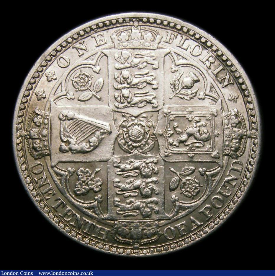 London Coins : A151 : Lot 1490 : Florin 1849 WW obliterated by inner circle ESC 802A, CGS type FL.V1.1849.02, EF the obverse with hai...