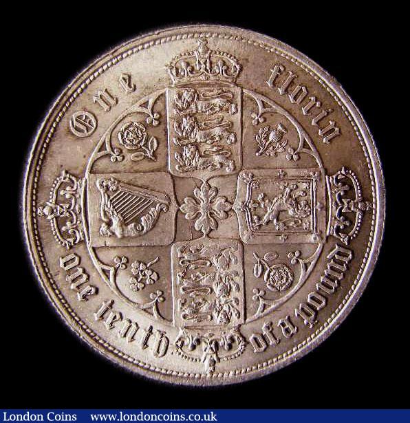 London Coins : A151 : Lot 1495 : Florin 1853 No stop after date, ESC 808, CGS type FL.V1.1853.02, Lustrous UNC and choice, slabbed an...