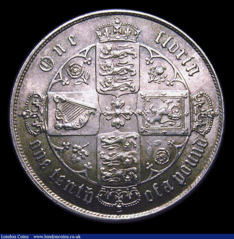 London Coins : A151 : Lot 1505 : Florin 1867 brit: (early obverse) ESC 830, CGS type FL.V1.1867.01, Die Number 4, GEF nicely toned wi...