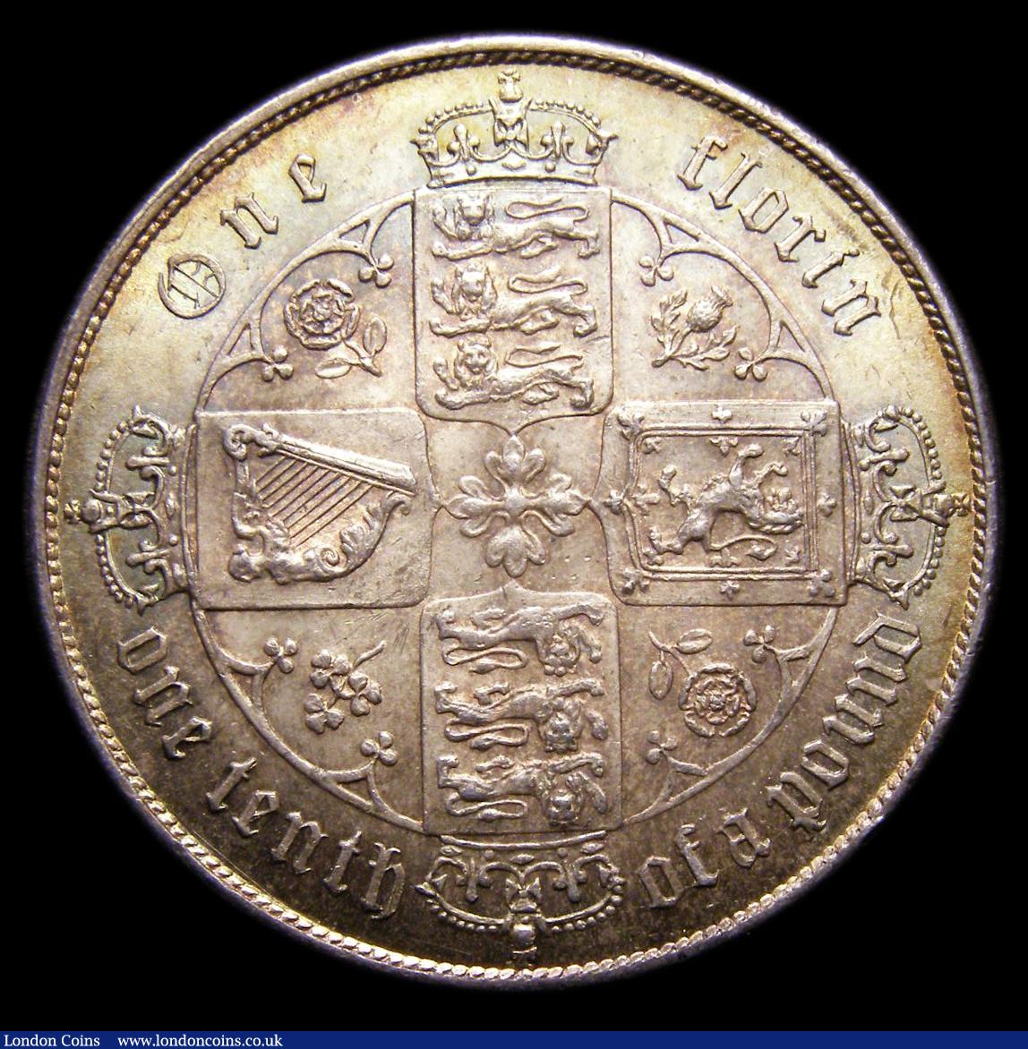 London Coins : A151 : Lot 1509 : Florin 1872 Davies 755 Dies 3A. Reverse A: Top Cross does not touch border beads, CGS type FL.V1.187...