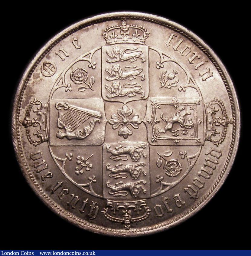 London Coins : A151 : Lot 1510 : Florin 1872 Davies 756 Dies 3B Reverse B: Top Cross overlaps border bead, CGS type FL.V1.1872.02, Di...