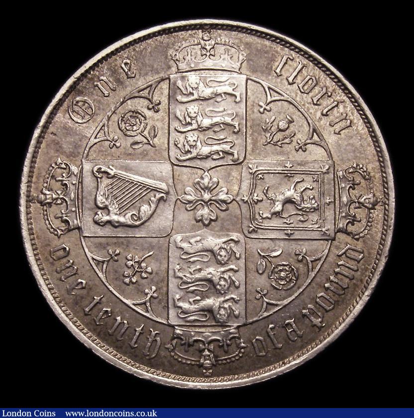 London Coins : A151 : Lot 1515 : Florin 1877 42 Arcs, No WW, ESC 848, CGS type FL.V1.1877.03, Die Number 27, A/UNC and lustrous with ...