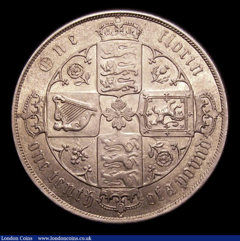 London Coins : A151 : Lot 1518 : Florin 1879 38 Arcs, No WW, ESC 852, CGS type FL.V1.1879.04, A/UNC and nicely toned, slabbed and gra...