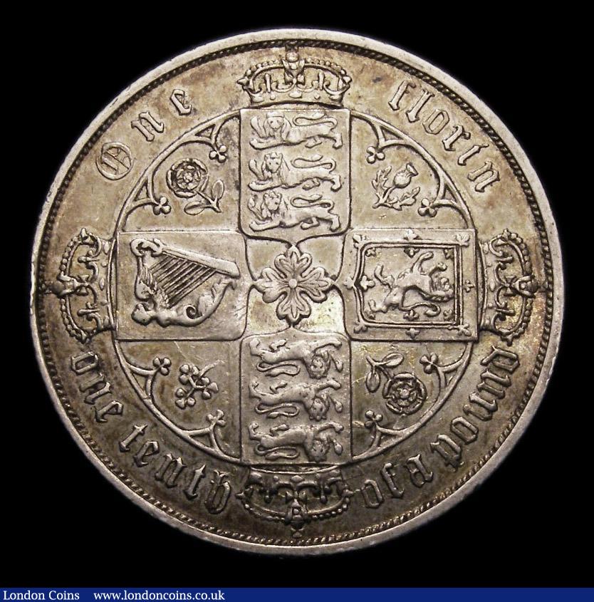 London Coins : A151 : Lot 1519 : Florin 1879 42 Arcs, No WW, ESC 850, CGS type FL.V1.1879.01 About VF and nicely toned, slabbed and g...