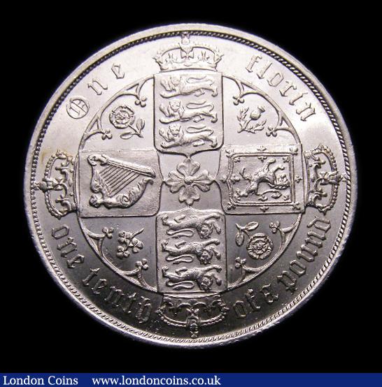 London Coins : A151 : Lot 1528 : Florin 1887 Gothic 46 Arcs ESC 866, CGS type FL.V1.1887.01 UNC and lustrous with some contact marks,...