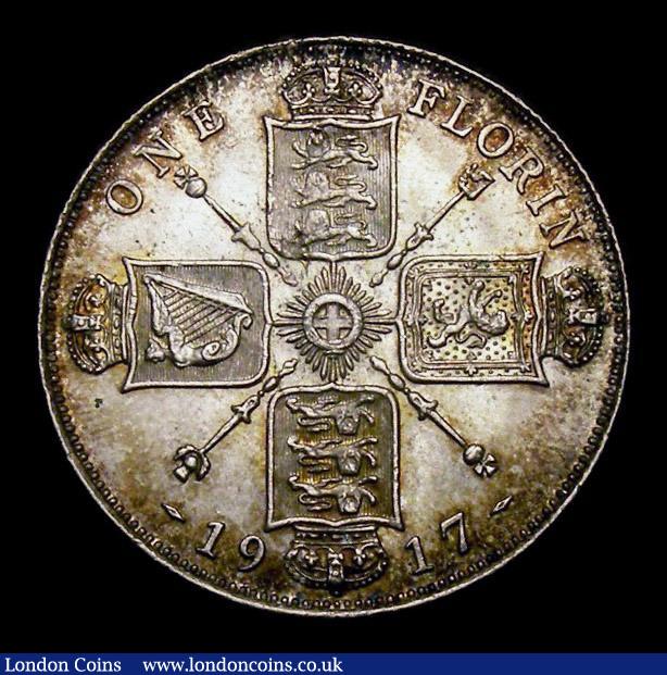 London Coins : A151 : Lot 1559 : Florin 1917 ESC 936, CGS type FL.G5.1917.01, UNC and attractively toned, slabbed and graded CGS 80, ...