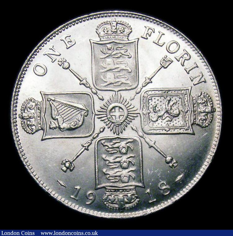 London Coins : A151 : Lot 1560 : Florin 1918 Davies 1741, CGS type FL.G5.1918.01, the standard issue for this date, Lustrous UNC, sla...