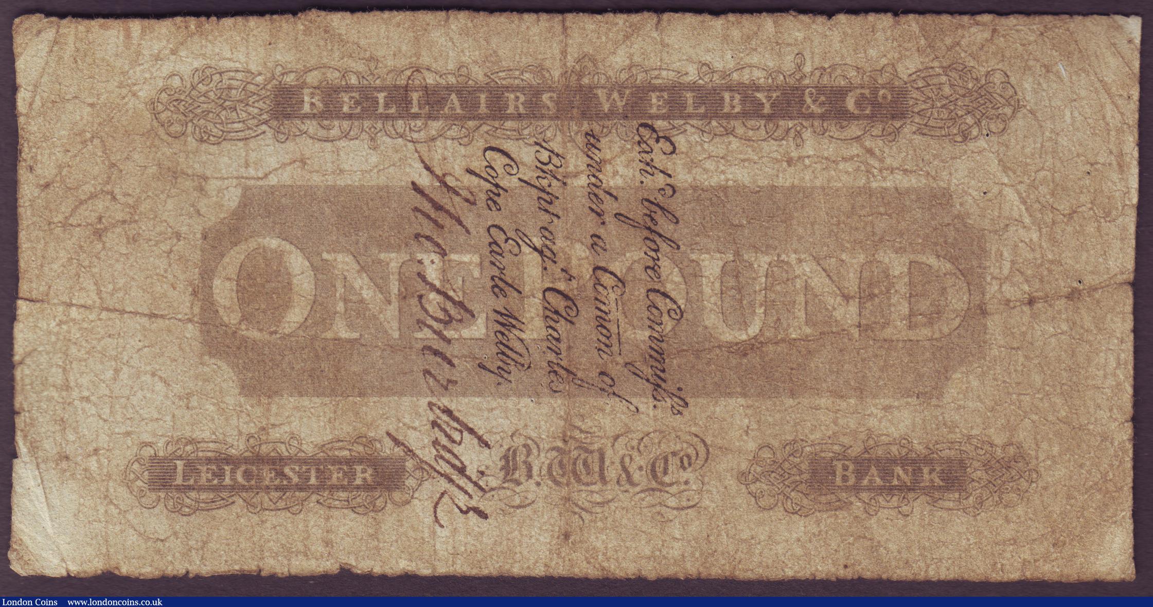 London Coins : A151 : Lot 158 : Leicester Bank £1 dated 1812 series No.3984 for Bellairs Welby & Co., (Outing 1166a--later...