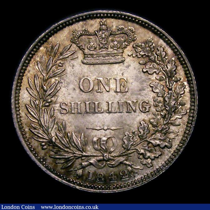 London Coins : A151 : Lot 1602 : Shilling 1842 ESC 1288, CGS type SH.V1.1842.01, UNC with an attractive golden tone, slabbed and grad...