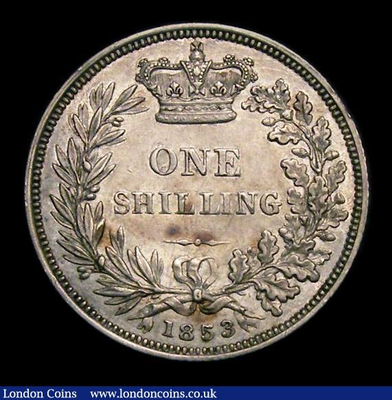 London Coins : A151 : Lot 1606 : Shilling 1853 Small S over Large (Normal) S in SHILLING, CGS type SH.V1.1853.03, EF the reverse with...