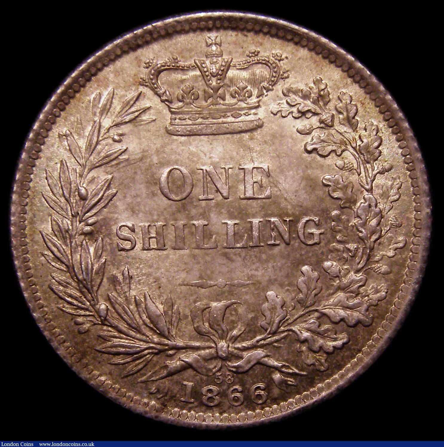 London Coins : A151 : Lot 1612 : Shilling 1866 ESC 1314, Die Number 58, CGS type SH.V1.1866.01, Choice UNC with an attractive golden ...