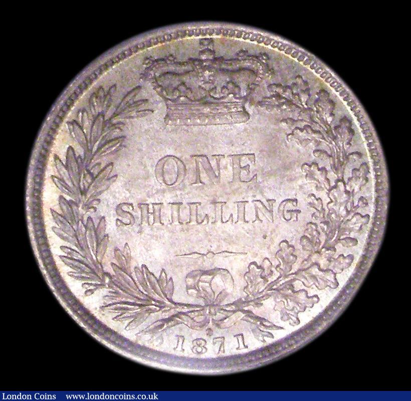 London Coins : A151 : Lot 1615 : Shilling 1871 ESC 1321, Die Number 9, CGS type SH.V1.1871.01, Choice UNC with a beautiful green and ...