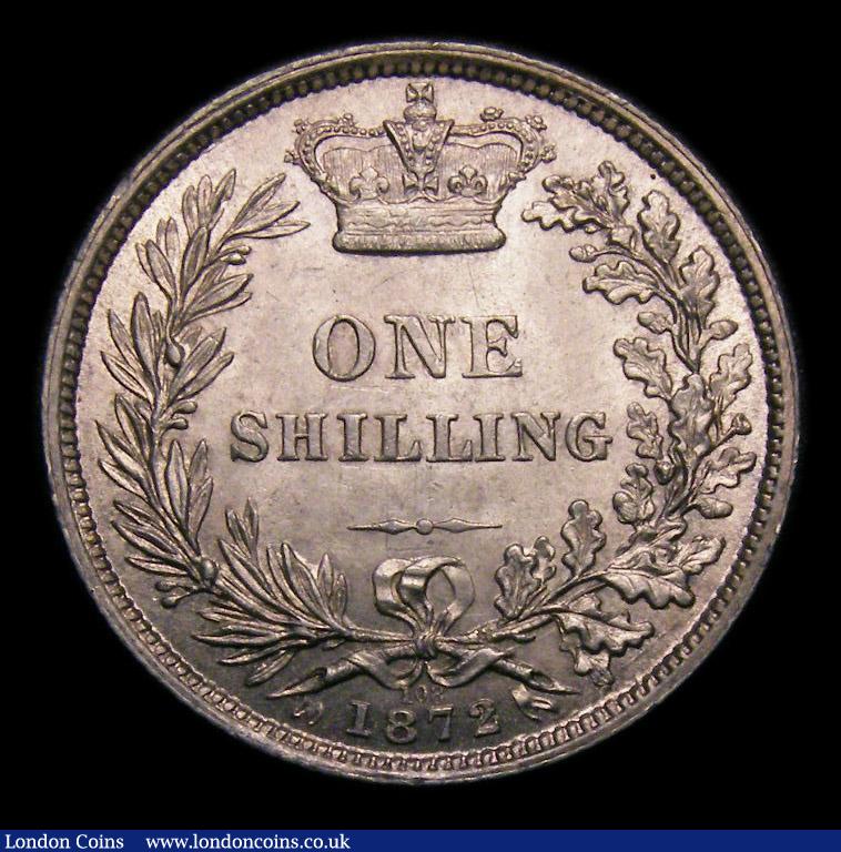 London Coins : A151 : Lot 1616 : Shilling 1872 ESC 1324, Die Number 108, CGS type SH.V1.1872.01, UNC and toned with a few contact mar...