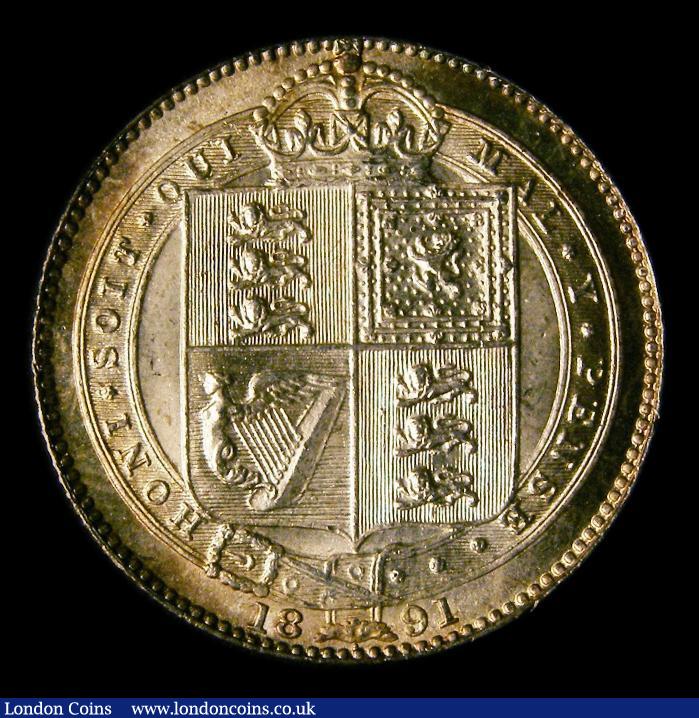 London Coins : A151 : Lot 1627 : Shilling 1891 ESC 1358, CGS type SH.V1.1891.01, UNC the obverse deeply toned, slabbed and graded CGS...