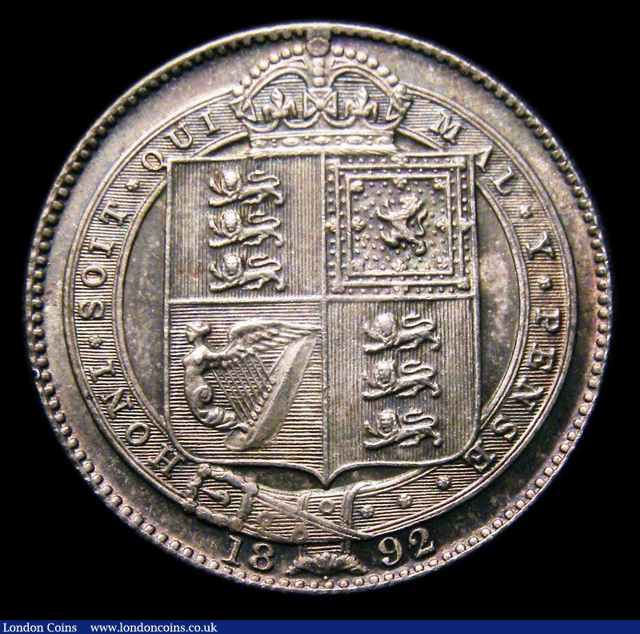 London Coins : A151 : Lot 1628 : Shilling 1892 ESC 1360, CGS type SH.V1.1892.01 UNC and attractively toned, slabbed and graded CGS 82...