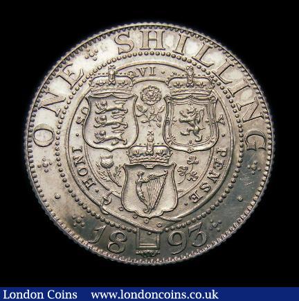 London Coins : A151 : Lot 1631 : Shilling 1893 Proof, Davies 1011P Dies 2A. Large Letters. I of VICTORIA points to a space. CGS type ...