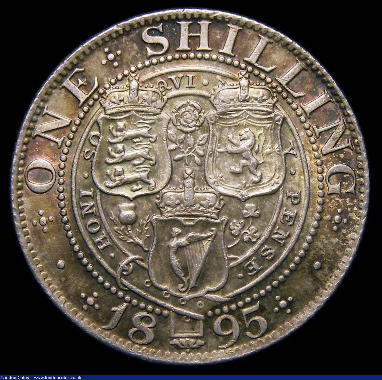 London Coins : A151 : Lot 1633 : Shilling 1895 Large Rose ESC 1364A, CGS type SH.V1.1895.03, UNC with an attractive golden tone, Choi...