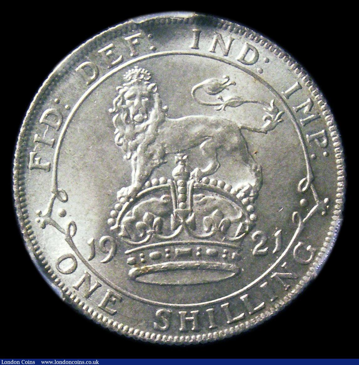 London Coins : A151 : Lot 1659 : Shilling 1921 ESC 1431, dies 5E. Obverse: I of GEORGIVS to bead Low relief head Reverse: Right leg o...